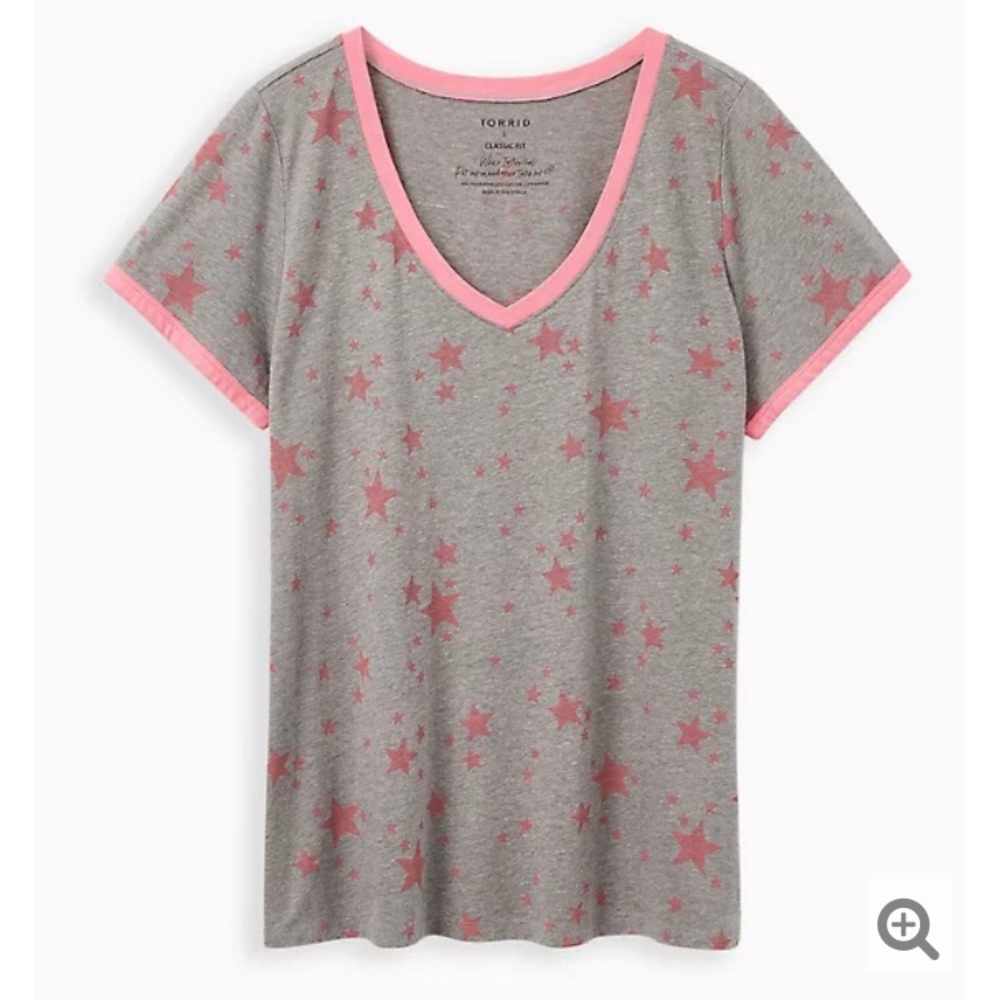 NWT GREY STARS V STARS V-NECK RINGER TEE SZ 1